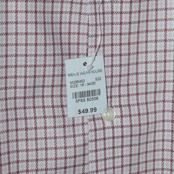 Mens Pronto Uomo Pink and Marron Slim Fit Dress Shirt Size 18 34/35 (100% cotton - Picture 3 of 4